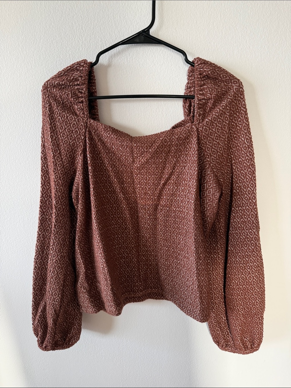 Textured Square Neck Blouse in Brown